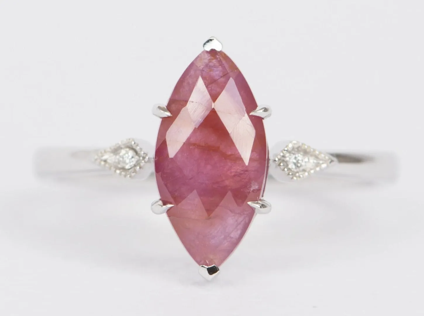 2.53ct Marquise Pink Sapphire with Diamond Accent Engagement Ring 9K White Gold R6518