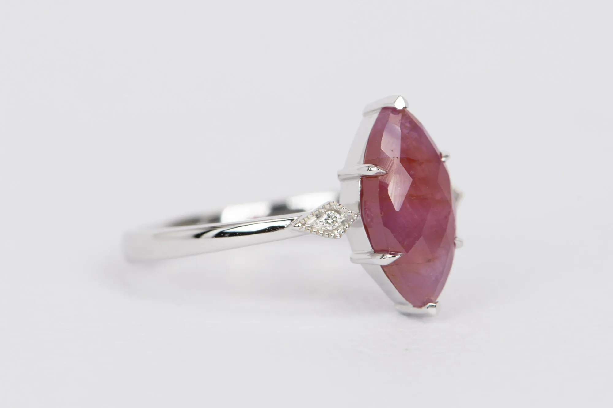 2.53ct Marquise Pink Sapphire with Diamond Accent Engagement Ring 9K White Gold R6518