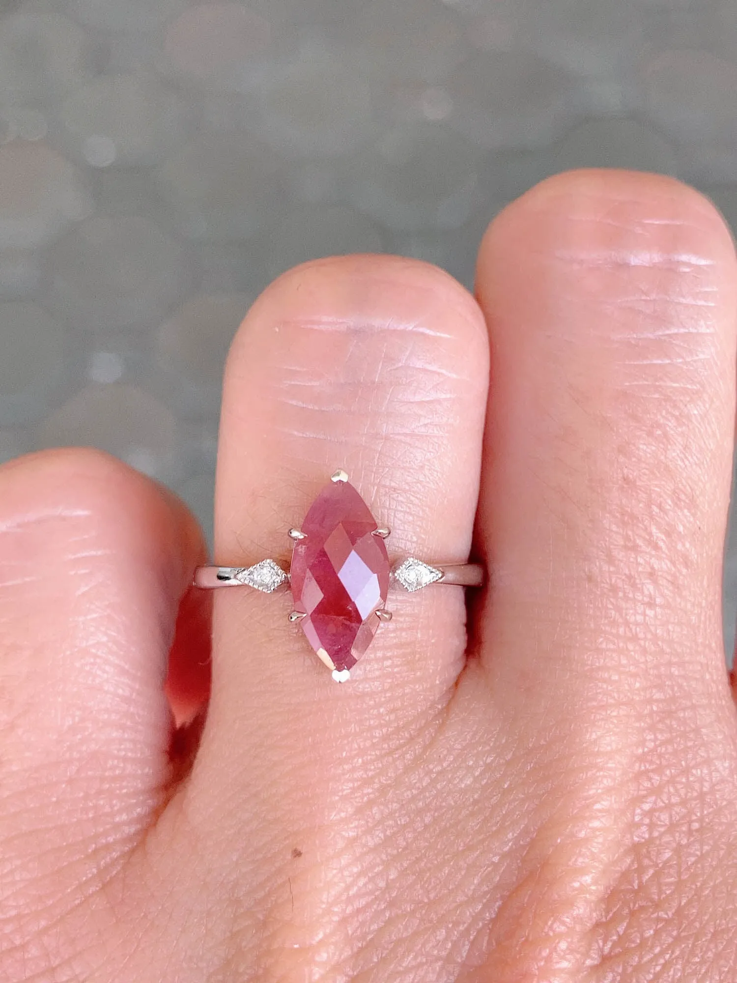 2.53ct Marquise Pink Sapphire with Diamond Accent Engagement Ring 9K White Gold R6518