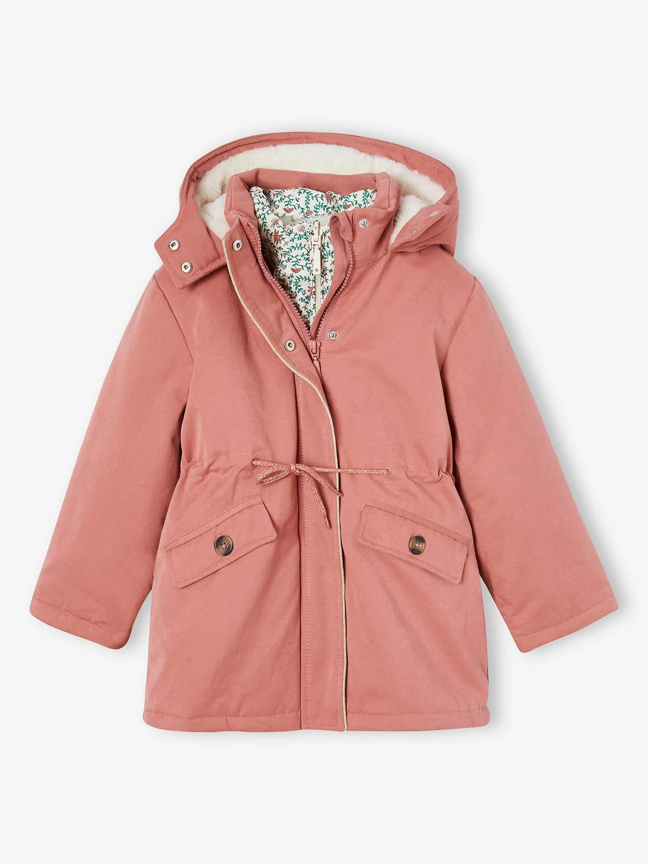 3-in-1 Parka + Bodywarmer for Girls - old rose