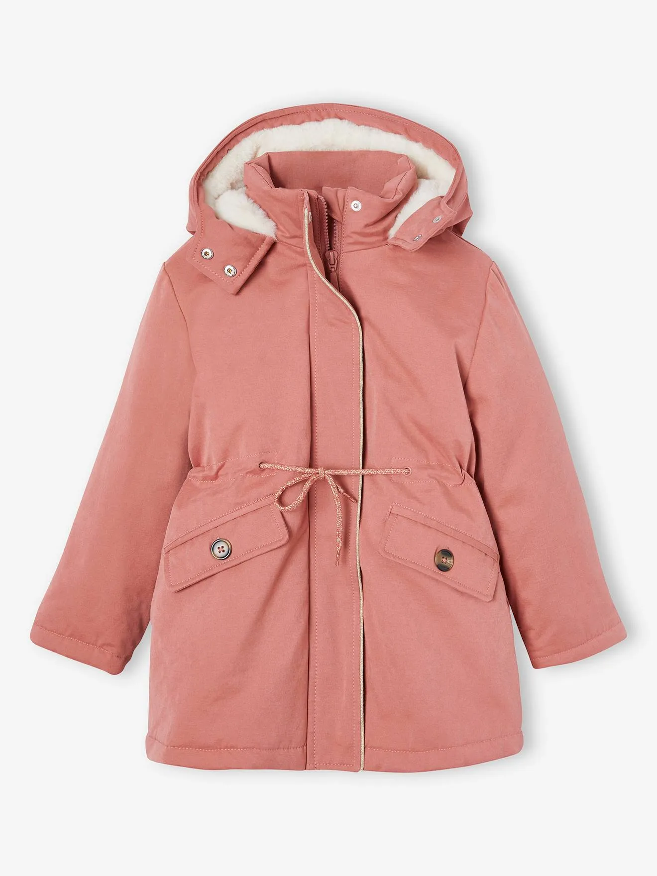 3-in-1 Parka + Bodywarmer for Girls - old rose