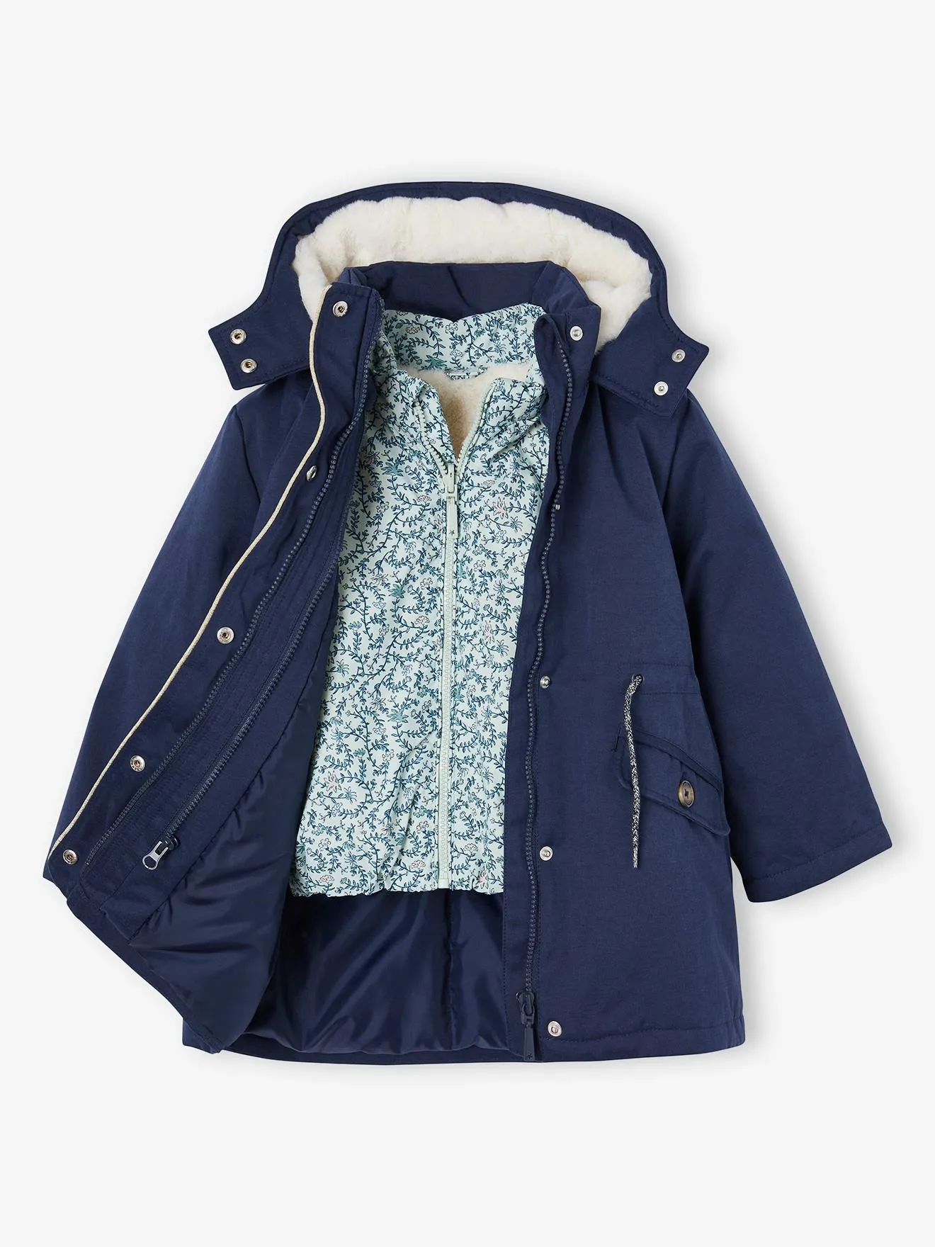 3-in-1 Parka + Bodywarmer for Girls - old rose