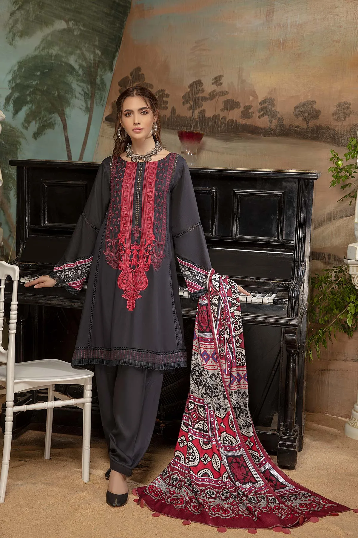 3 Pc Unstitched Embroidered Marina Suit SHW-01