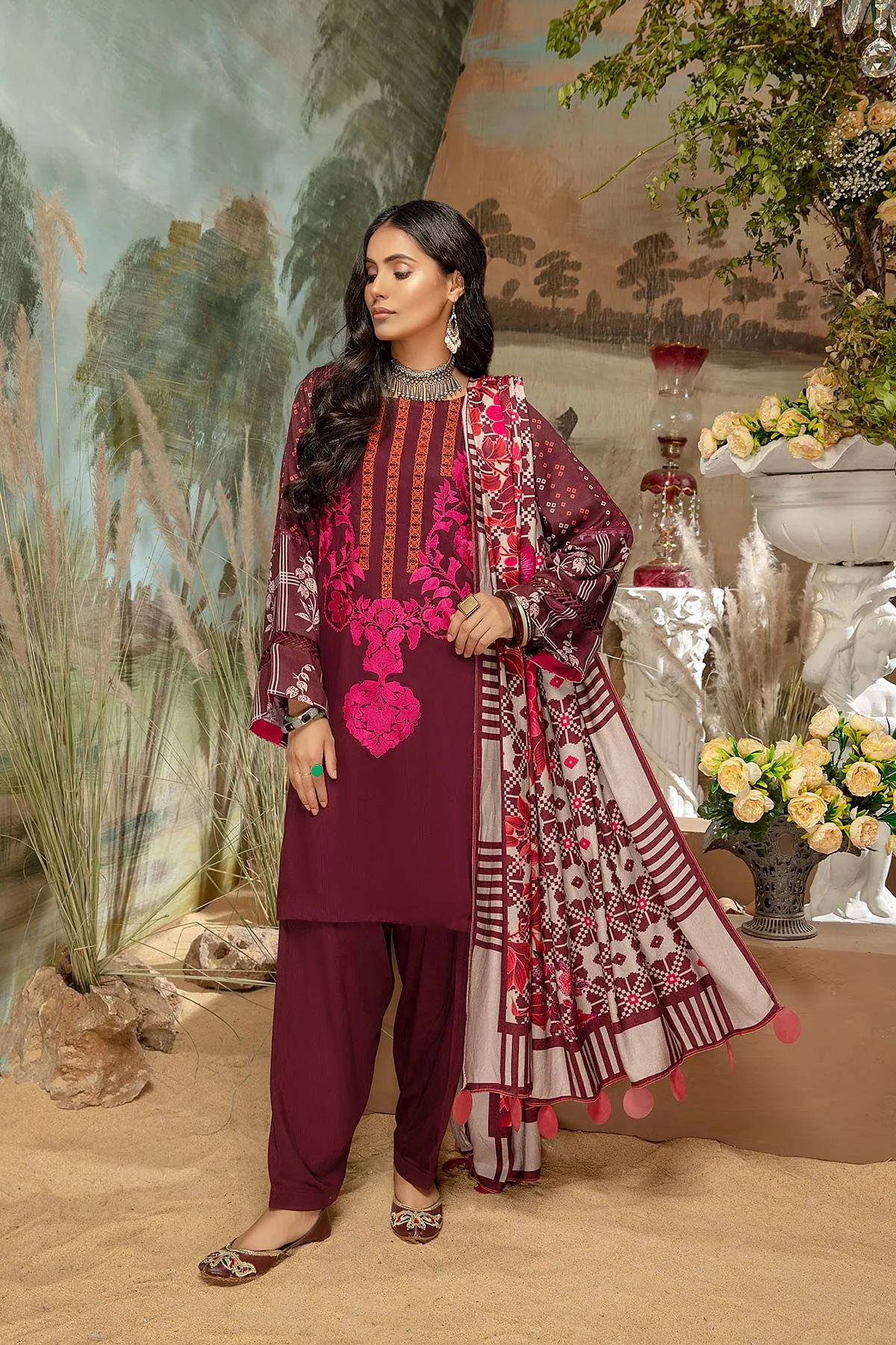 3 Pc Unstitched Embroidered Marina Suit SHW-06