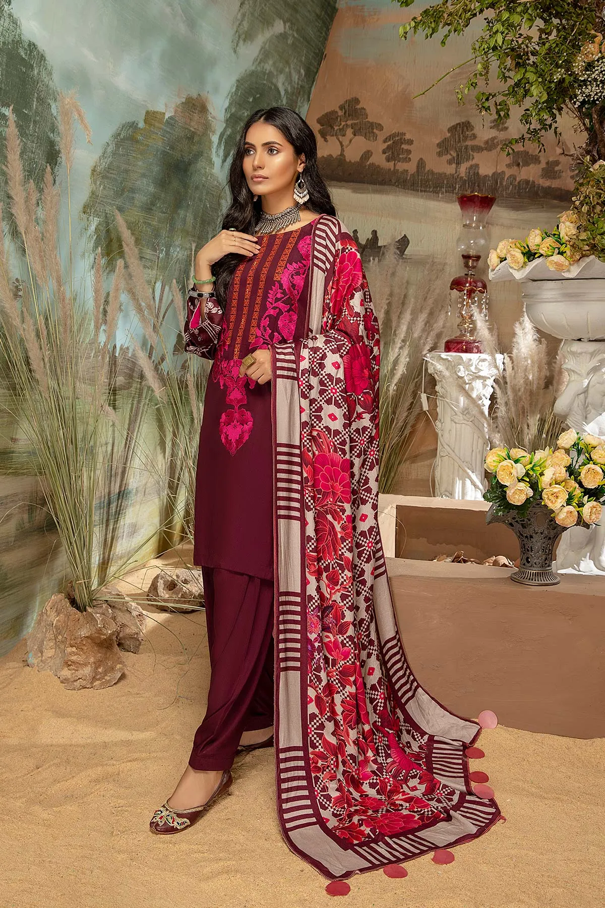 3 Pc Unstitched Embroidered Marina Suit SHW-06