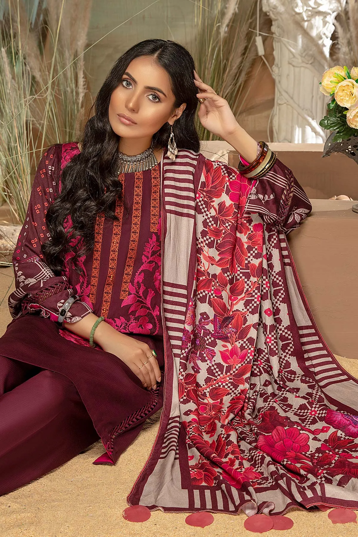 3 Pc Unstitched Embroidered Marina Suit SHW-06