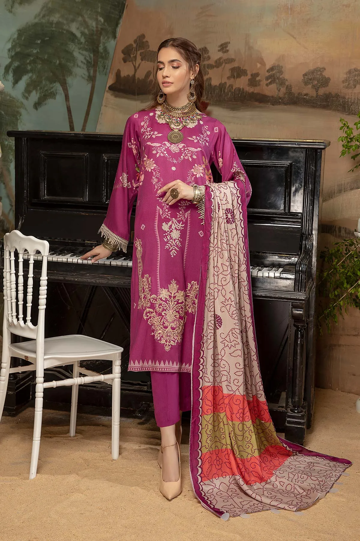 3 Pc Unstitched Embroidered Marina Suit SHW-09