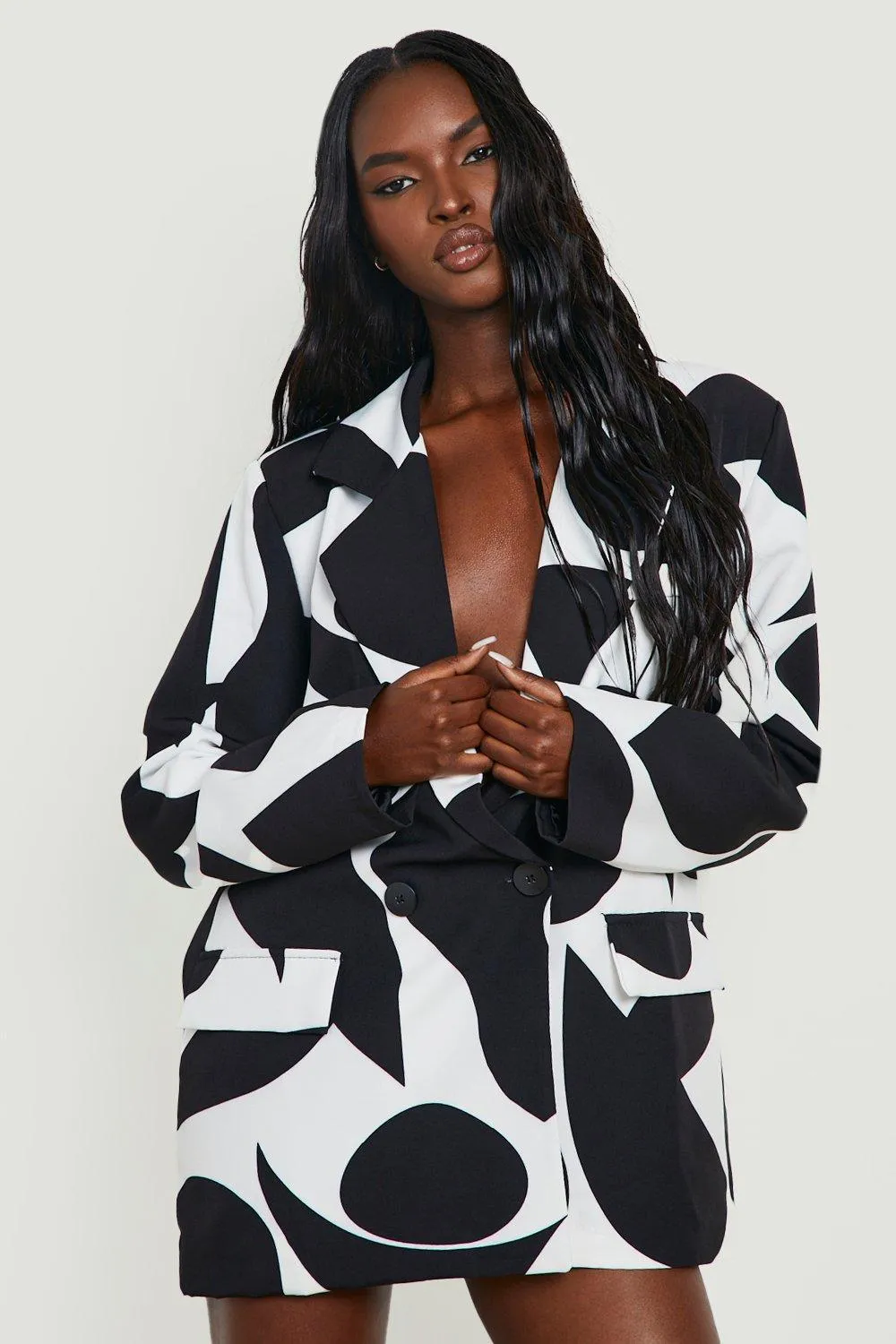 Abstract Printed Oversized Blazer