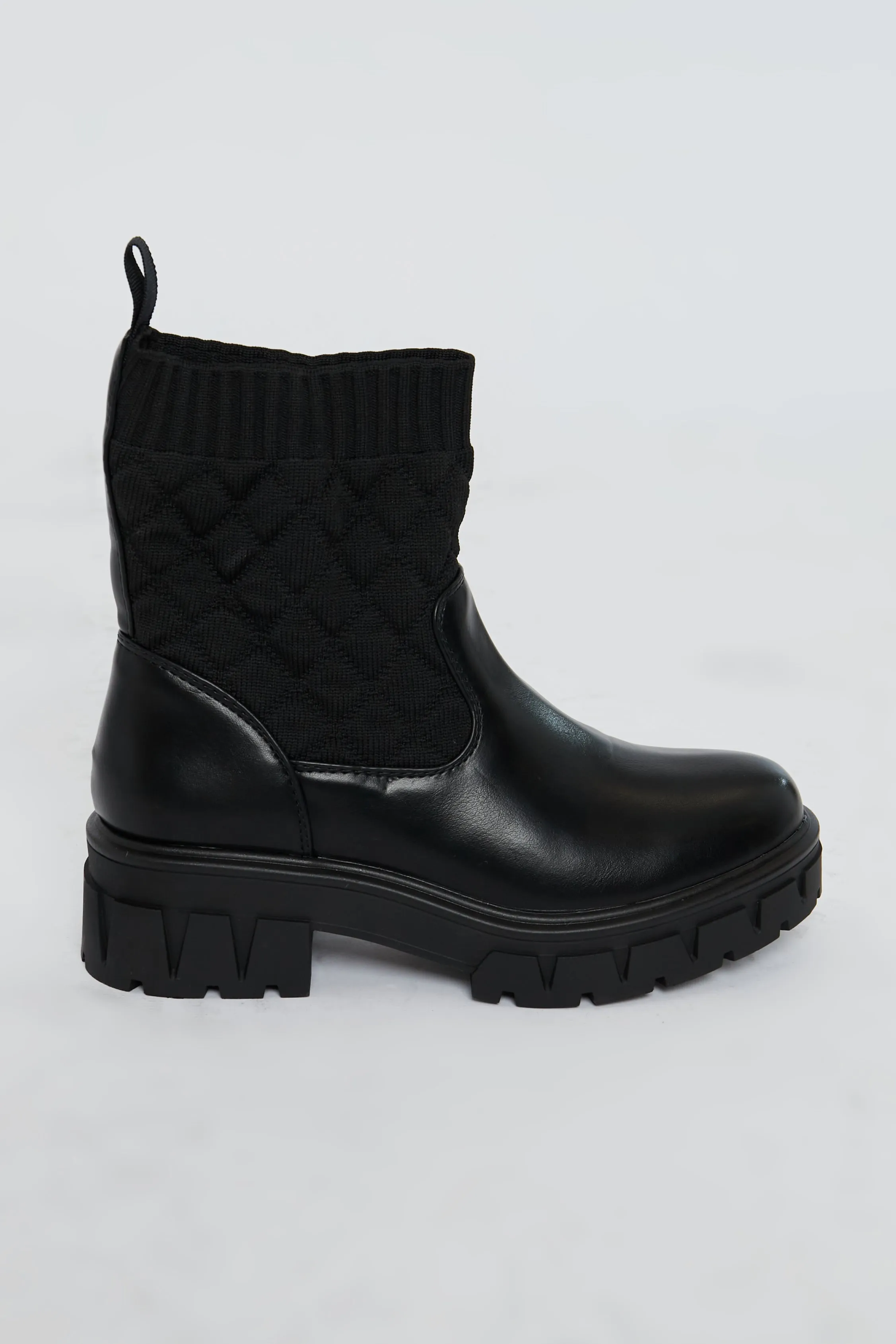 Black Ankle High Quilted PU Faux Leather Boots - Alise