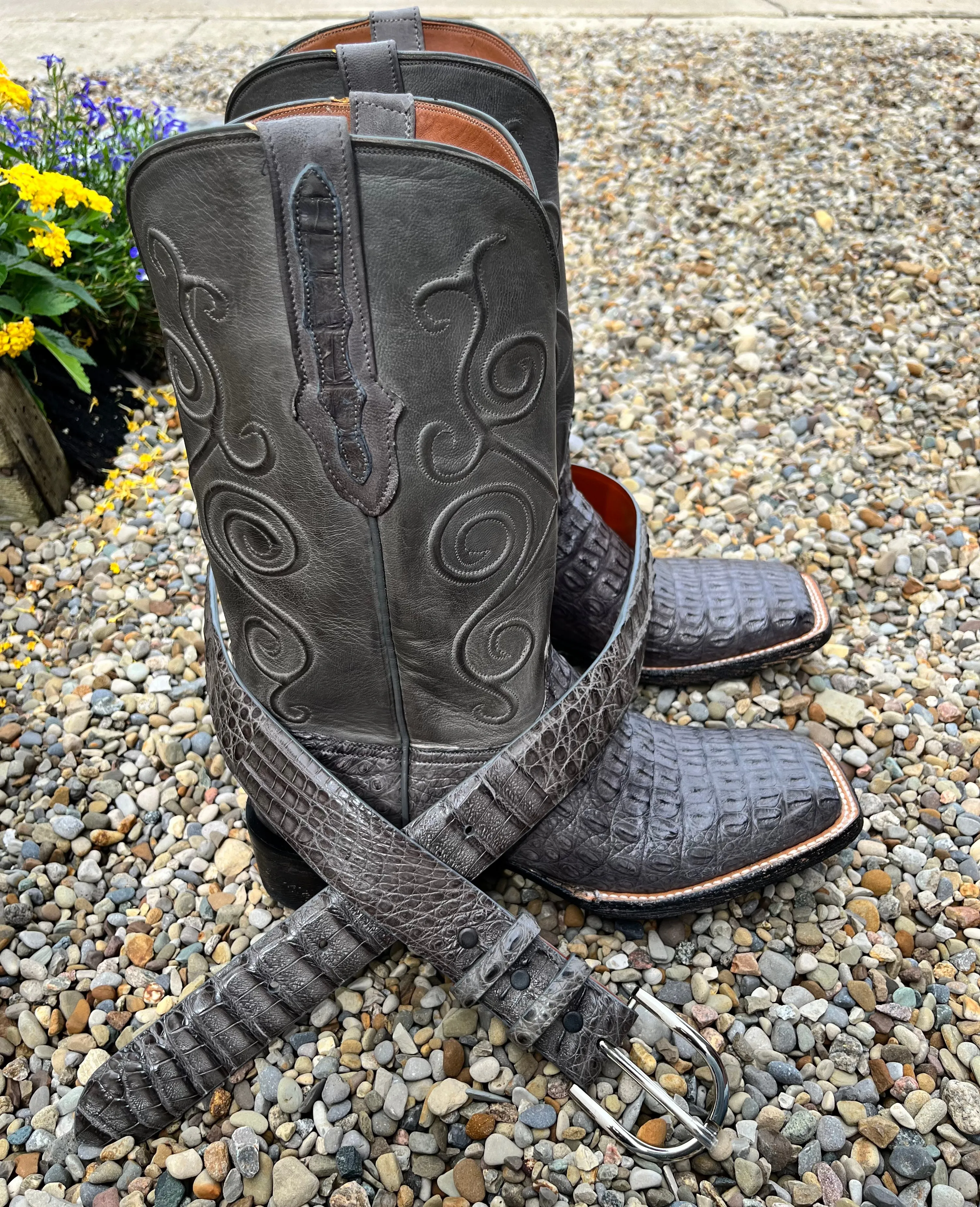 Black Jack Men’s Dark Grey Caiman Hornback Cowboy Boots DKG7722-96