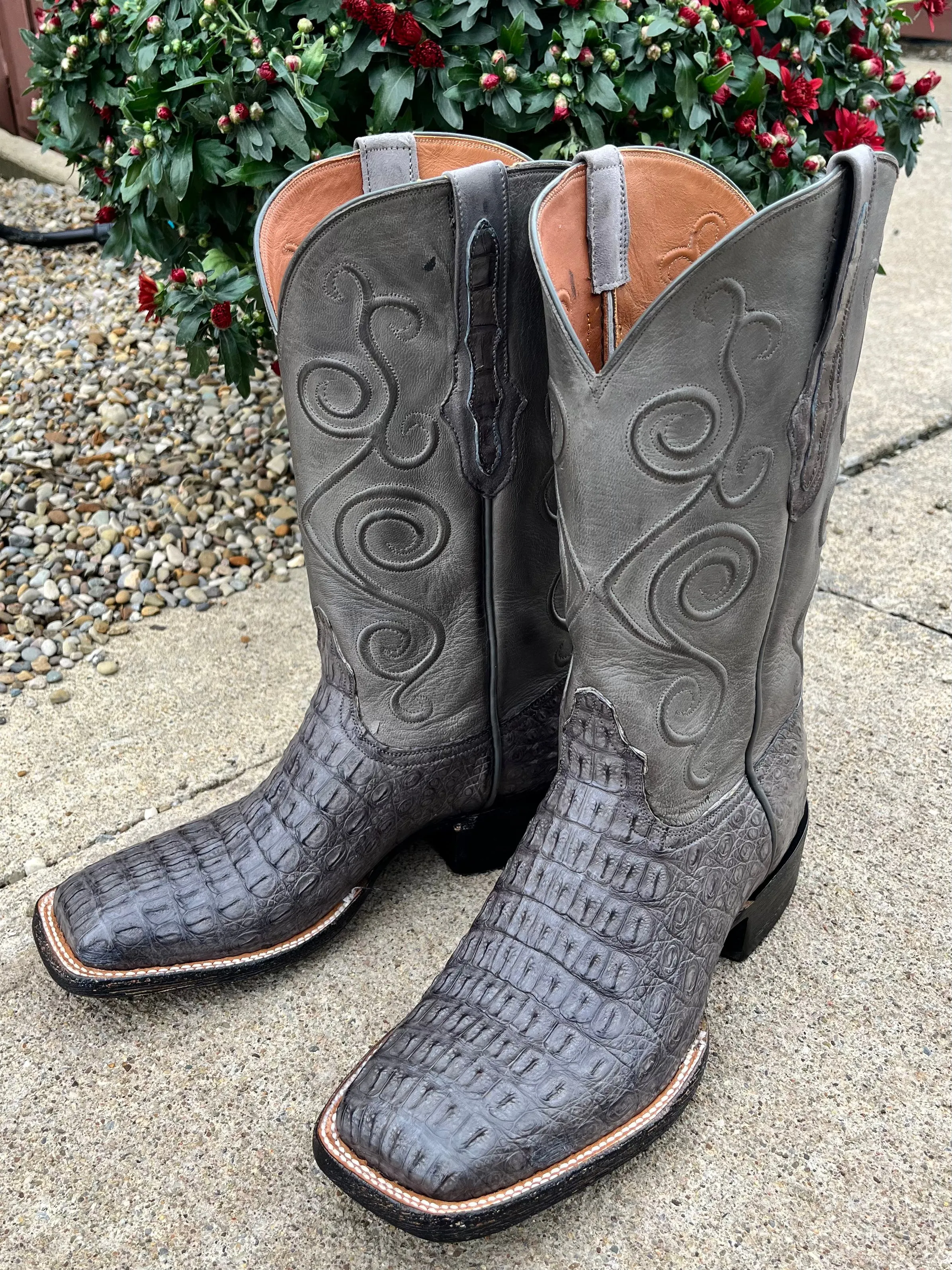 Black Jack Men’s Dark Grey Caiman Hornback Cowboy Boots DKG7722-96