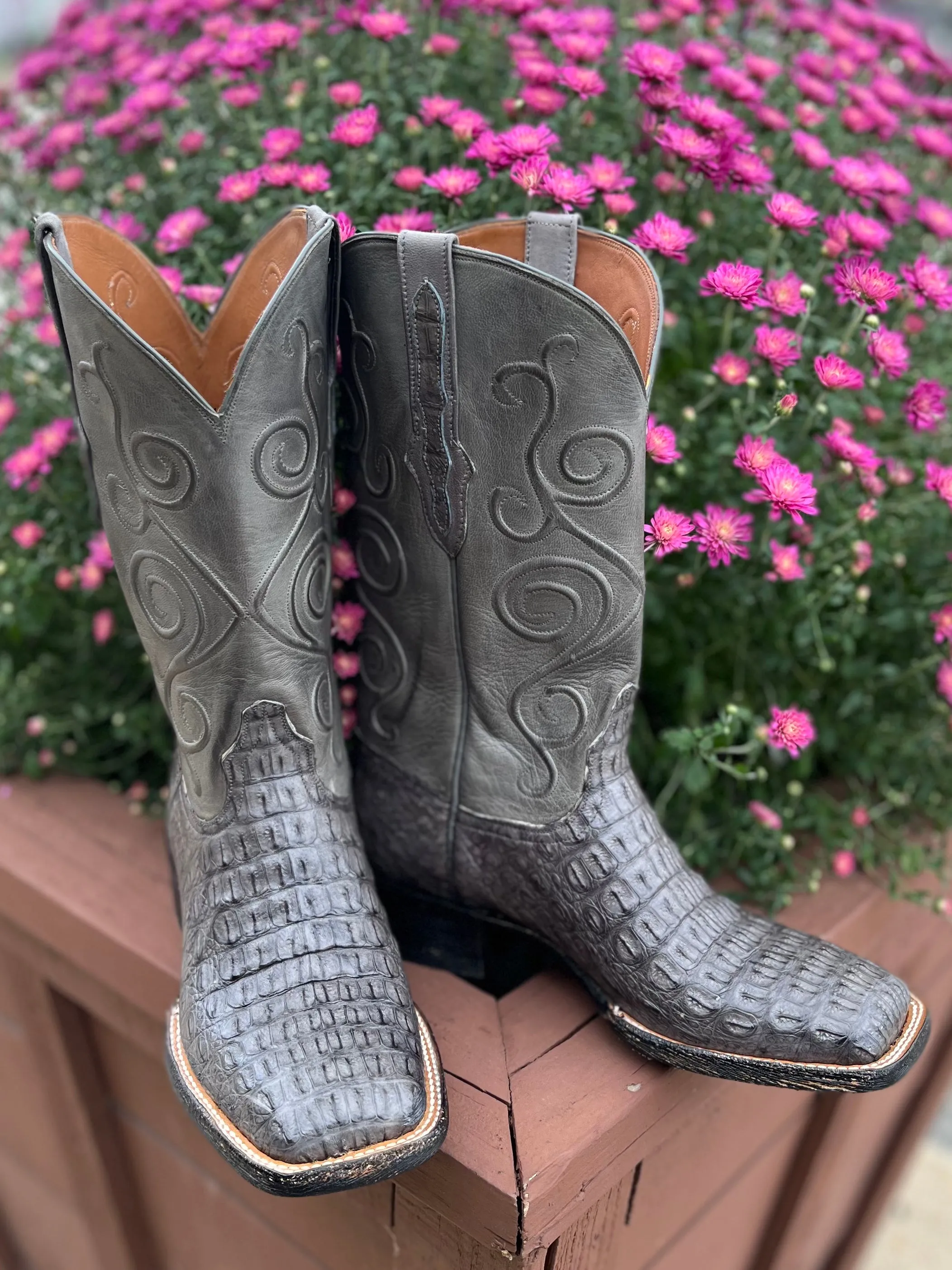 Black Jack Men’s Dark Grey Caiman Hornback Cowboy Boots DKG7722-96