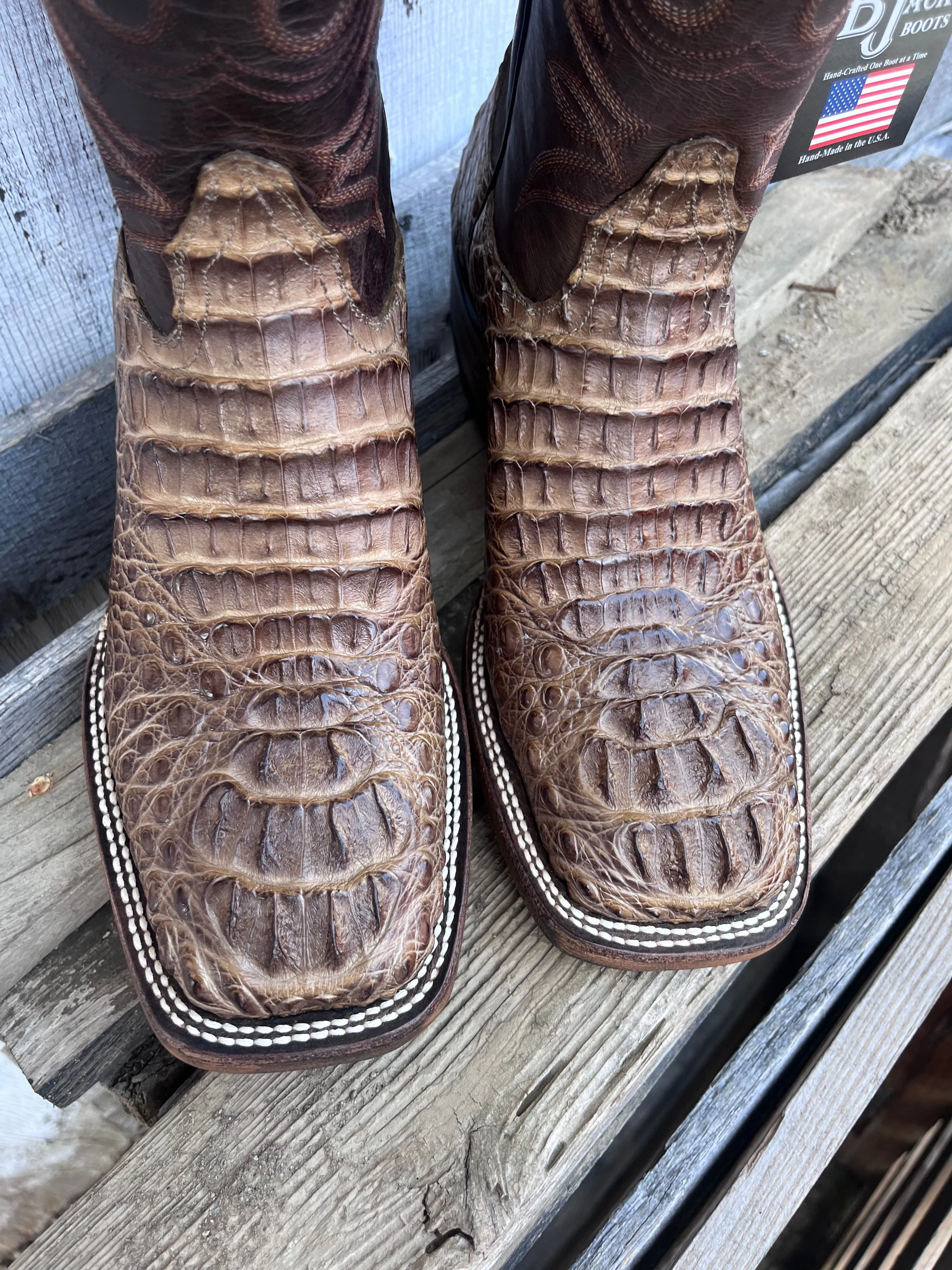 Black Jack Men’s Zebra Choco Mink Caiman Hornback Square Toe Cowboy Boots ZCM7731-96