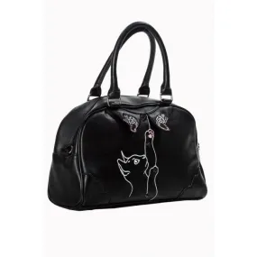 Black Kitten And Butterfly Detail Handbag