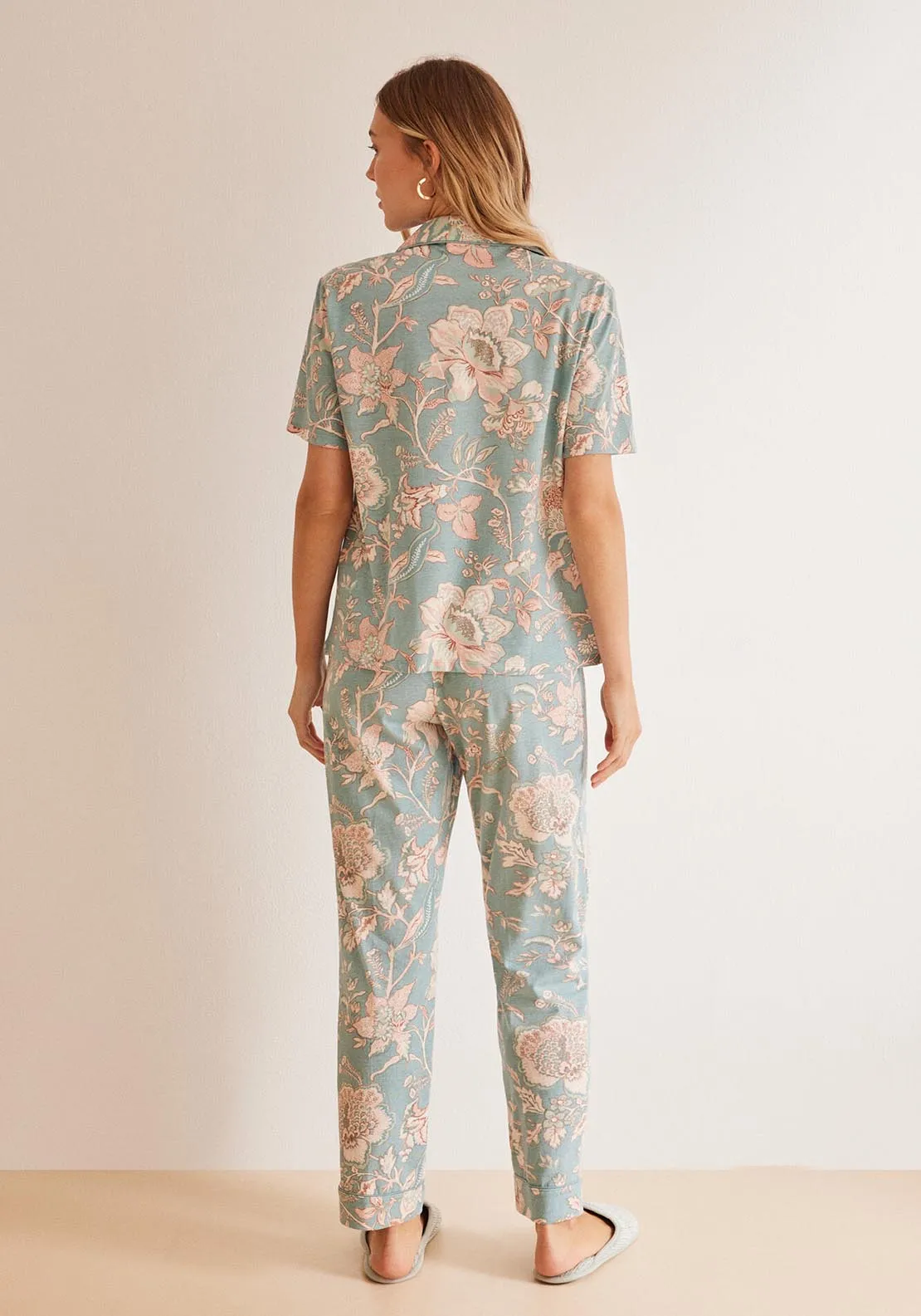 Blue floral 100% cotton classic pyjamas - Blue