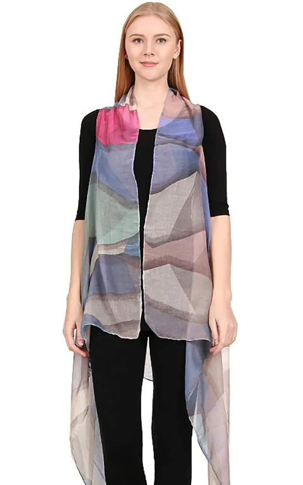 [BOGO] ZAV20216 Multi Pattern Acrylic Long Scarf Vest