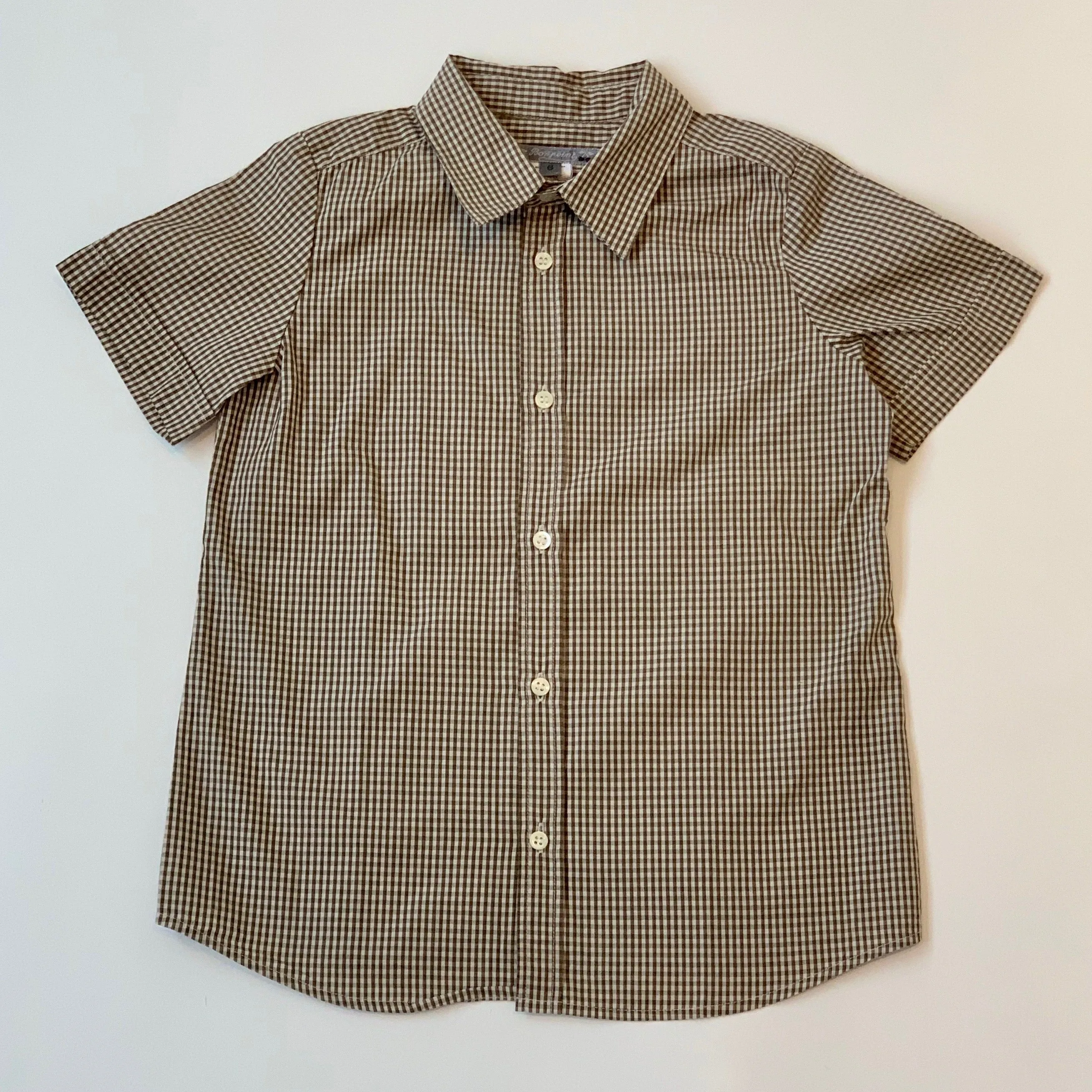 Bonpoint Brown Check Short-Sleeve Shirt: 6 Years