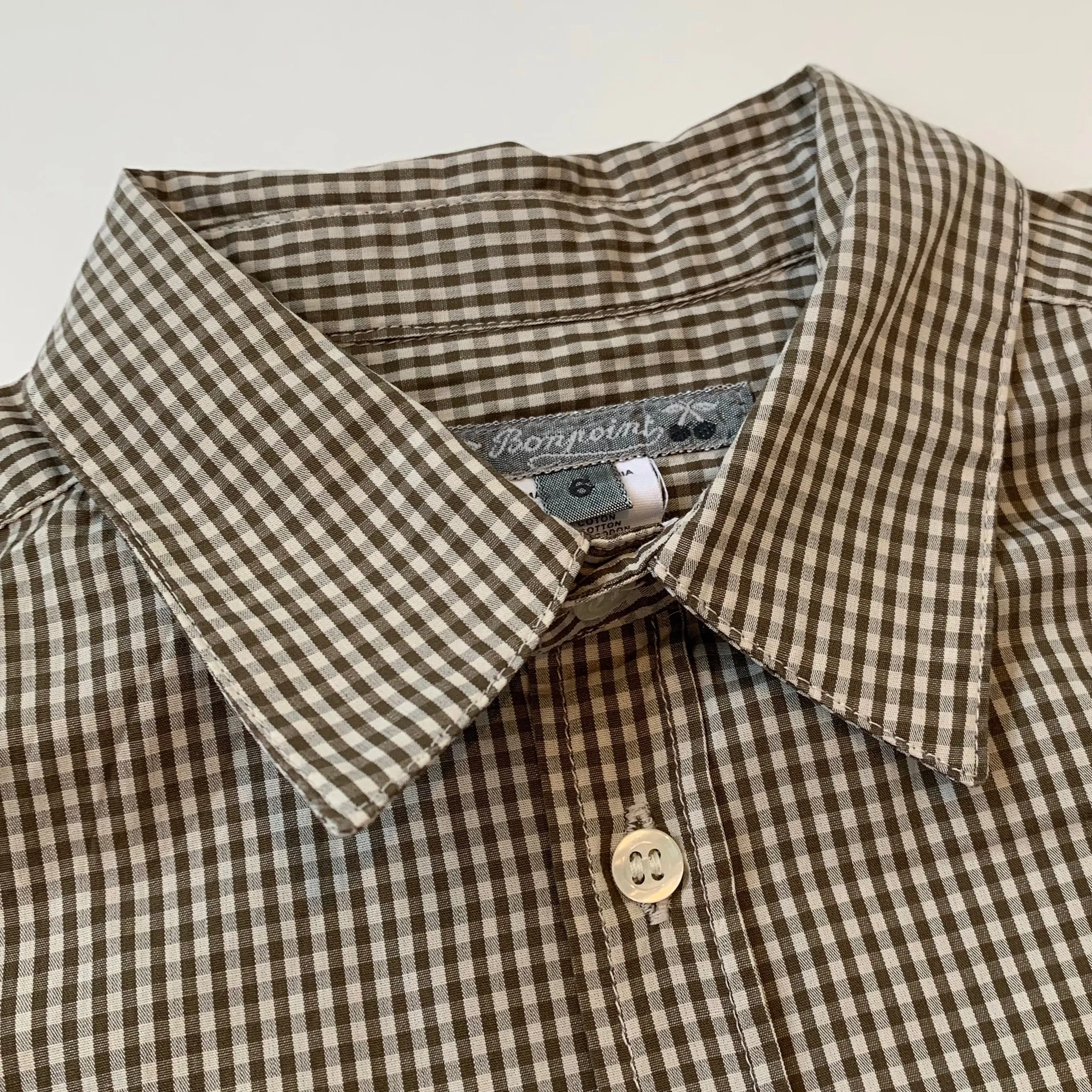 Bonpoint Brown Check Short-Sleeve Shirt: 6 Years