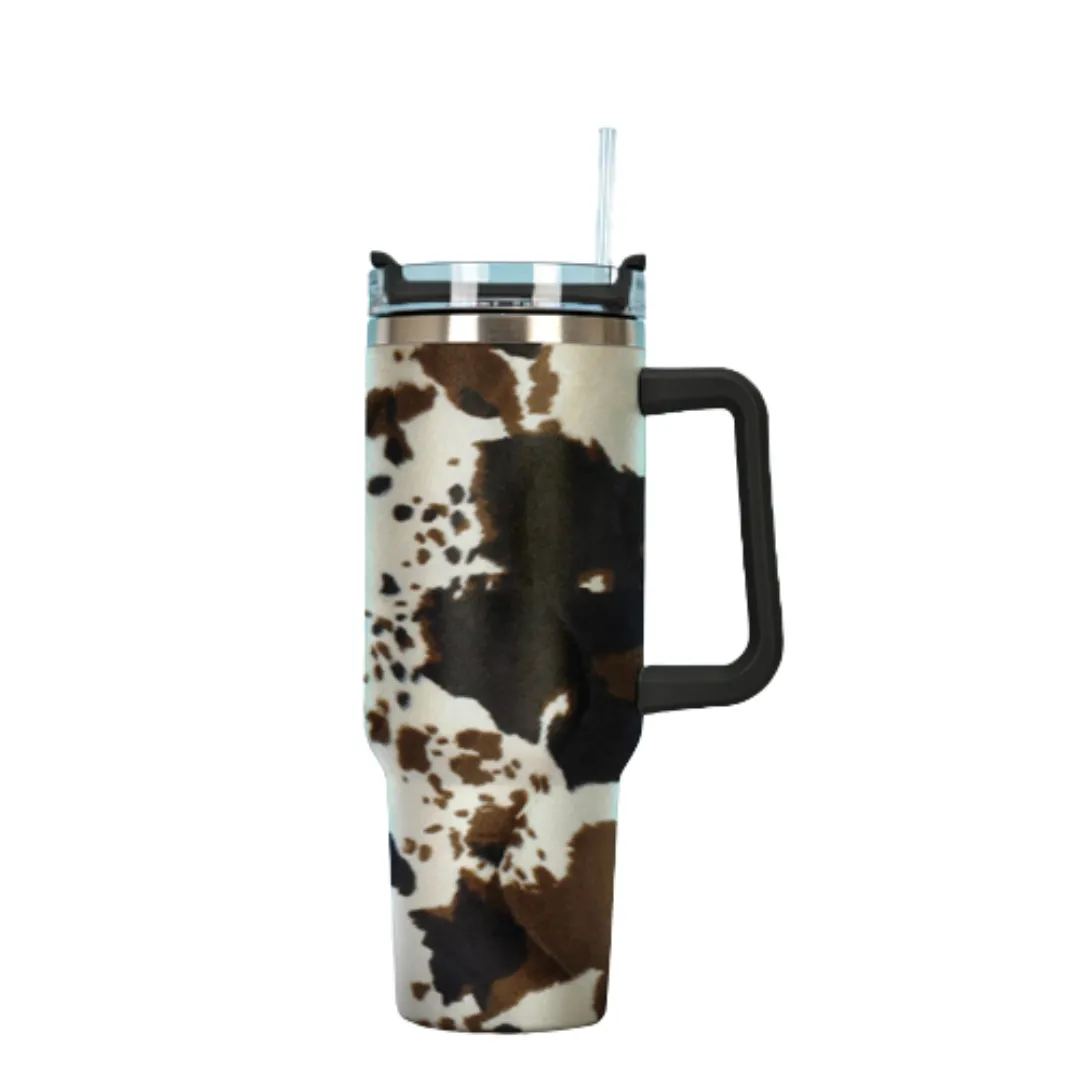 Brown Cowhide Tumbler with Handle