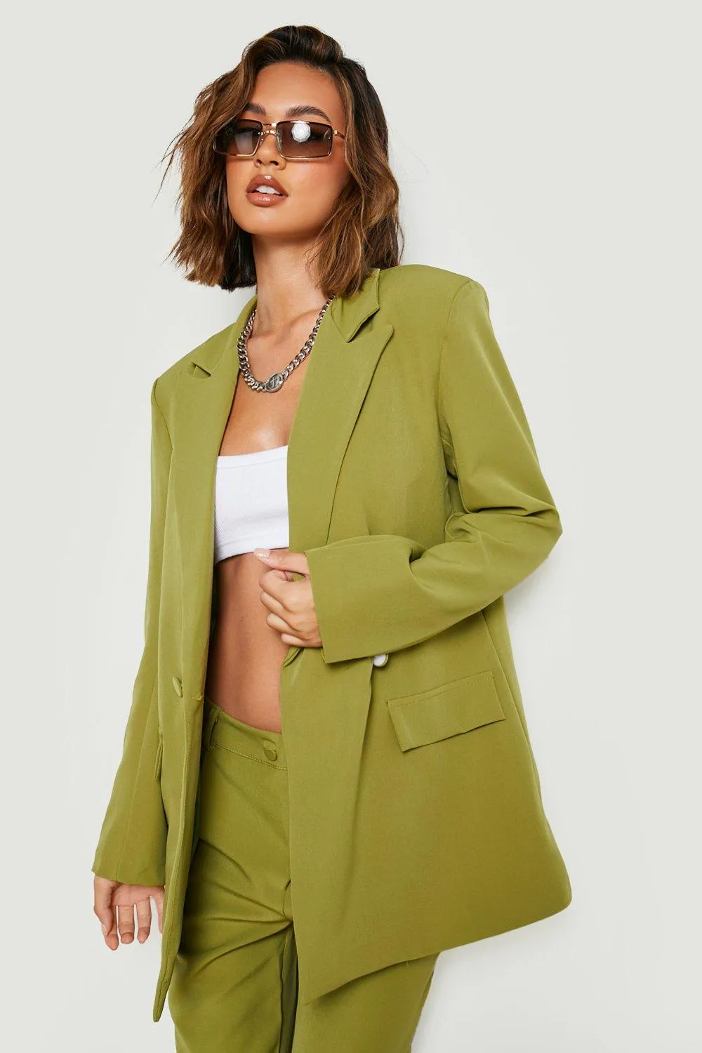 Button Cuff Relaxed Fit Tailored Blazer