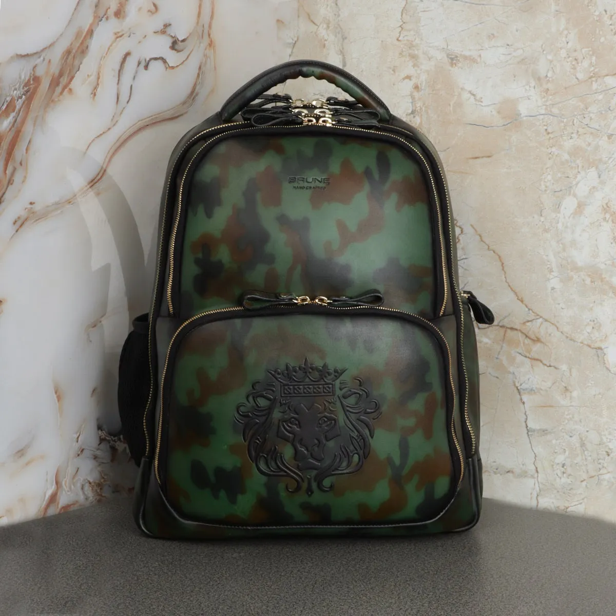 Camo Finish Hand Painted Leather Backpack