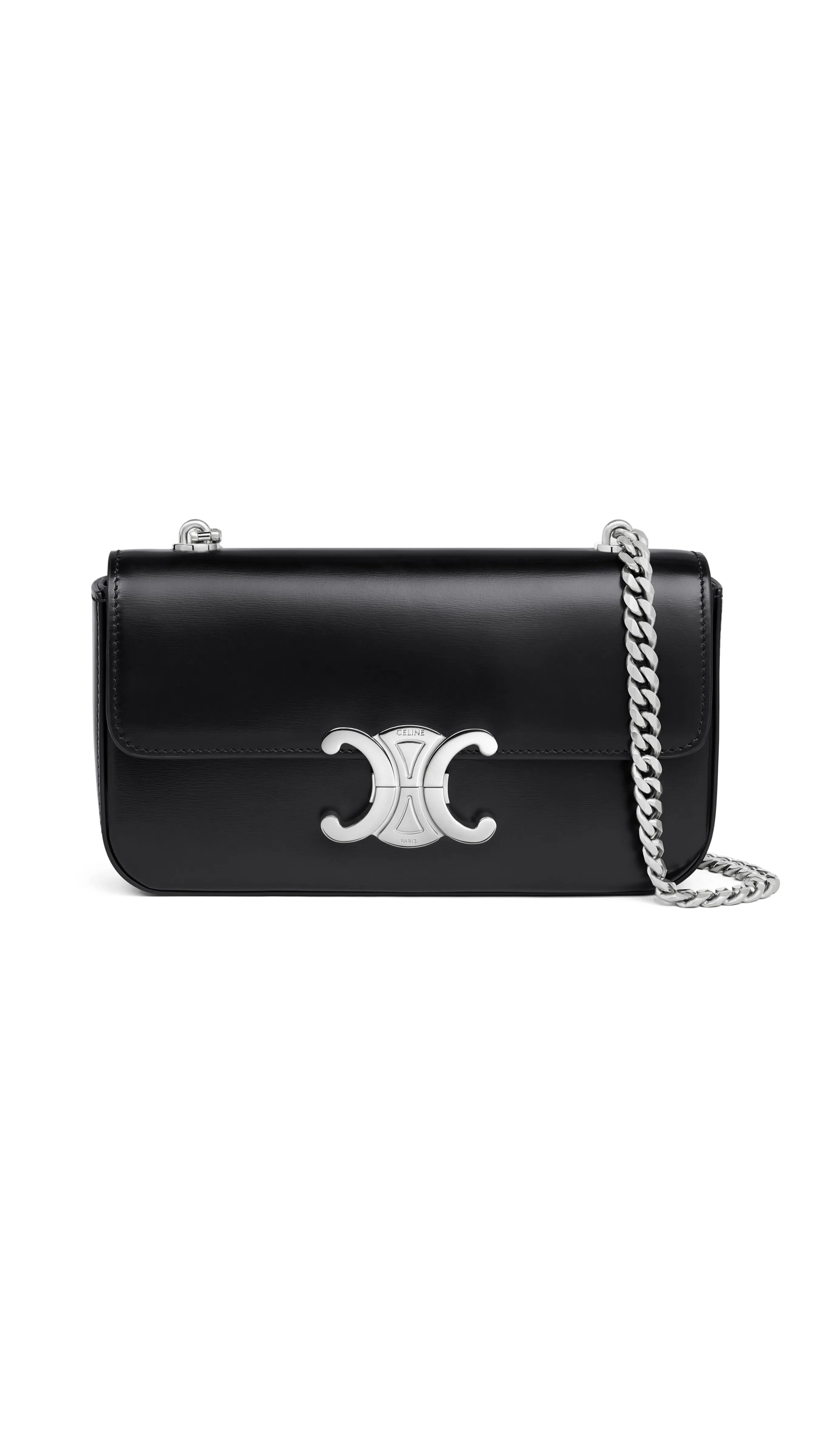 Chain Shoulder Bag Triomphe in Shiny Calfskin - Black