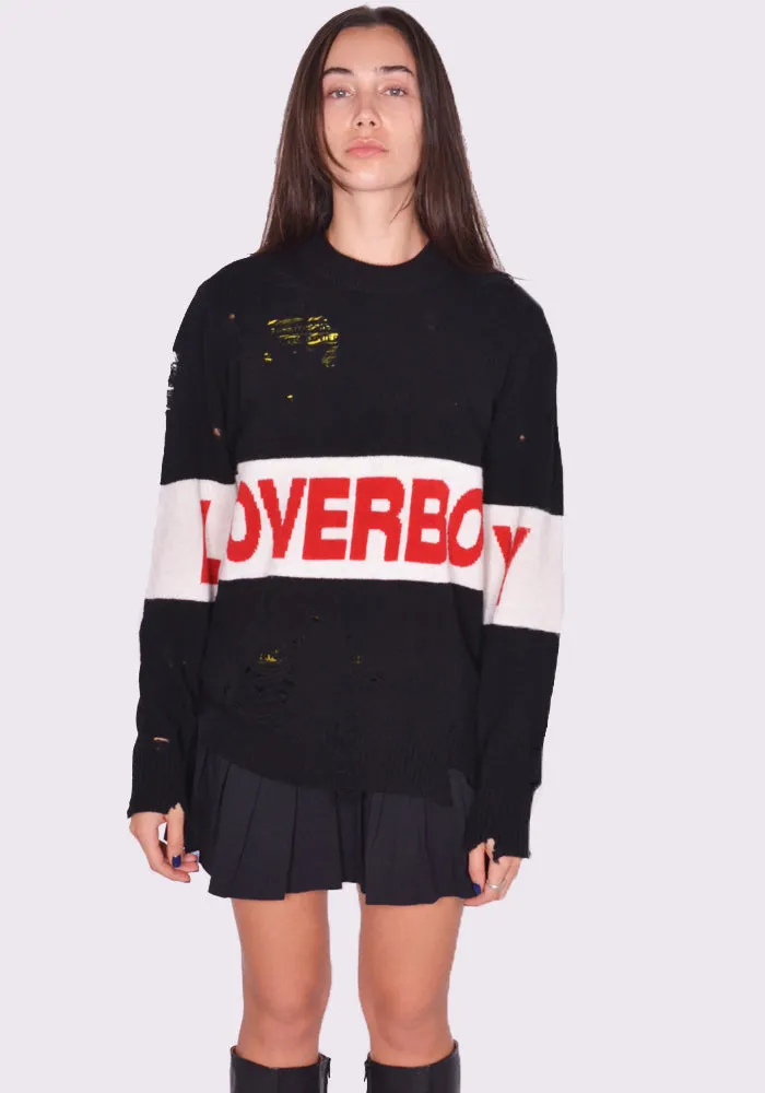 CHARLES JEFFREY LOVERBOY 041090201 UNISEX DISTRESSED LOVEBOY LOGO KNIT SWEATER  (New season FW24)