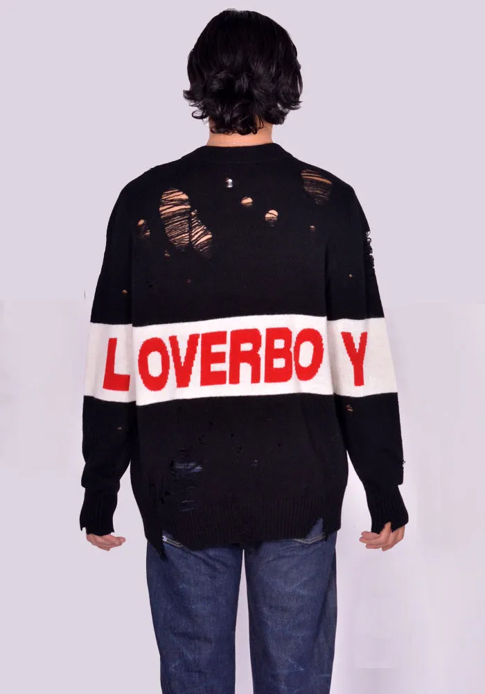 CHARLES JEFFREY LOVERBOY 041090201 UNISEX DISTRESSED LOVEBOY LOGO KNIT SWEATER  (New season FW24)