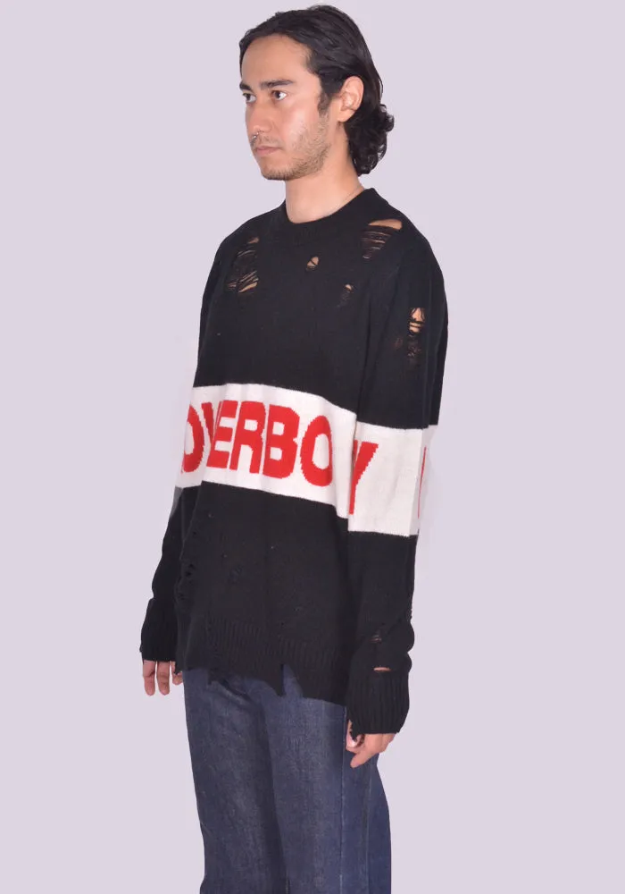 CHARLES JEFFREY LOVERBOY 041090201 UNISEX DISTRESSED LOVEBOY LOGO KNIT SWEATER  (New season FW24)