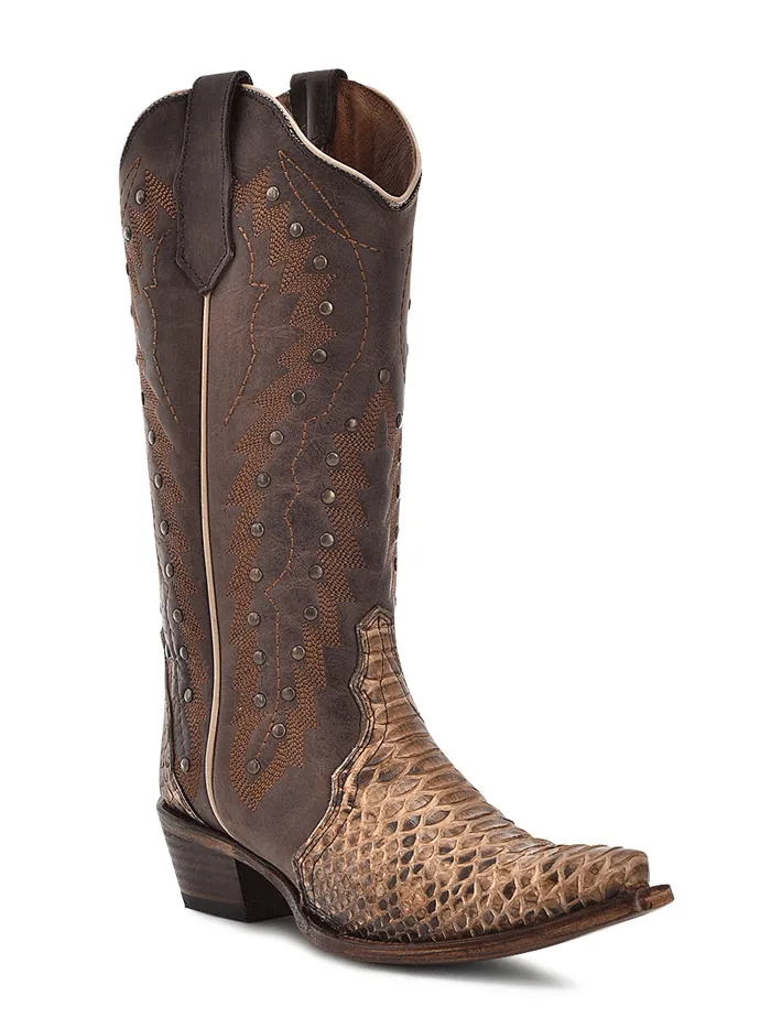 Circle G L6045 Ladies Python Embroidery And Studs Triad Boot Chocolate Brown