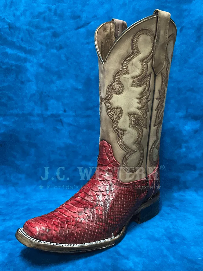 Circle G L6048 Ladies Python Embroidery Square Toe Boot Red