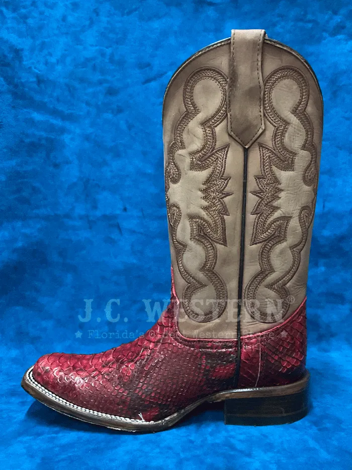 Circle G L6048 Ladies Python Embroidery Square Toe Boot Red