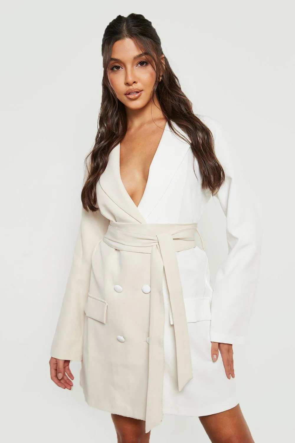 Contrast Obi Tie Waist Blazer Dress