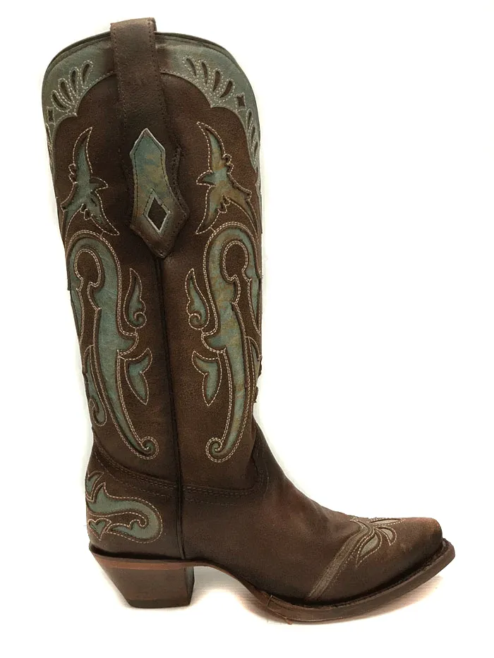 Corral C3925 Ladies Inlay & Embroidery Wing Tip Western Boot Brown