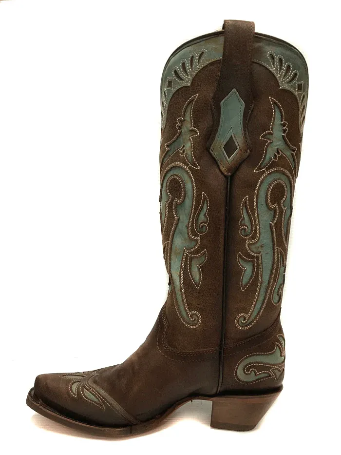 Corral C3925 Ladies Inlay & Embroidery Wing Tip Western Boot Brown