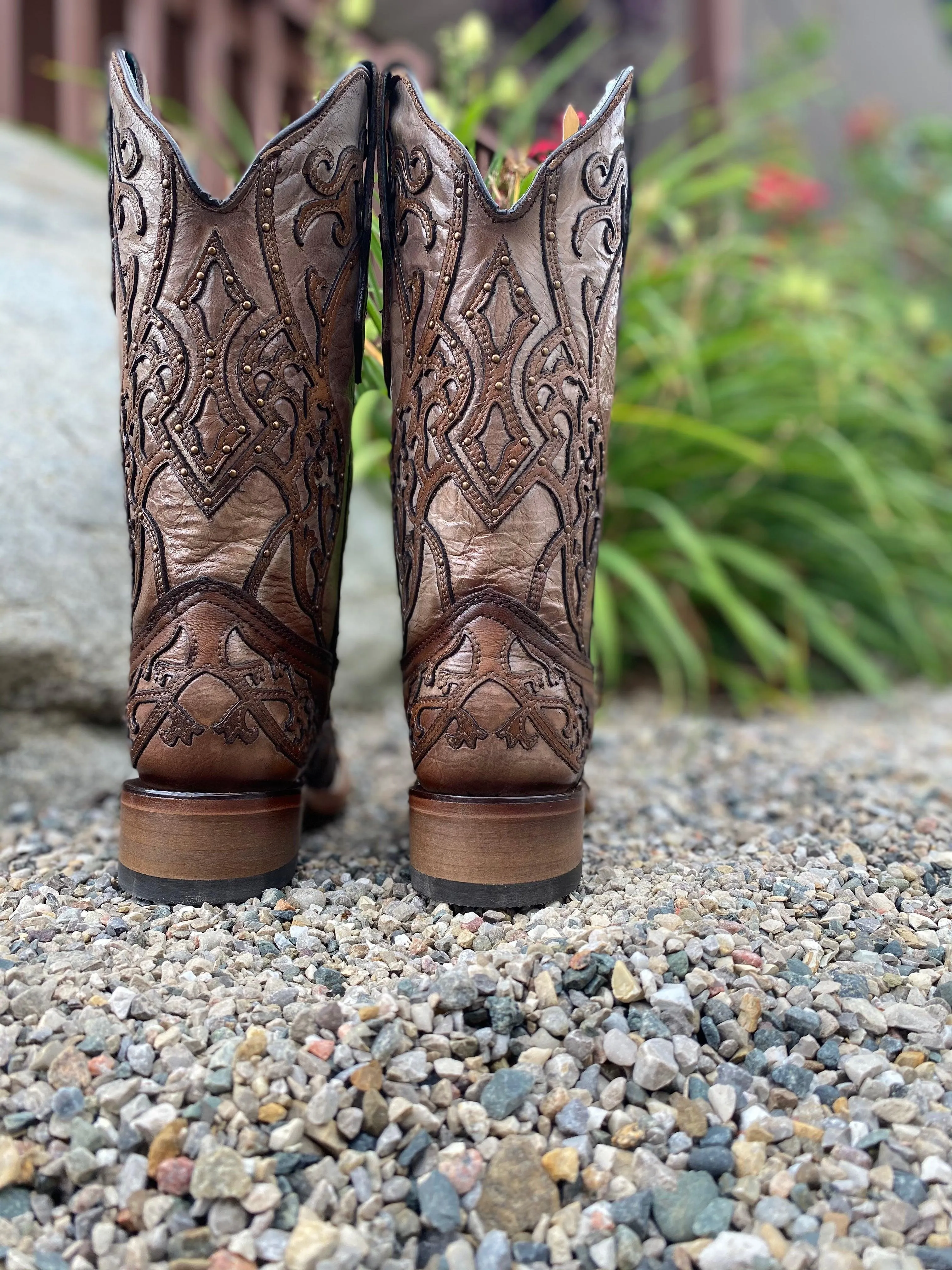 Corral Women's Tan Overlay Square Toe Cowgirl Boots C3769