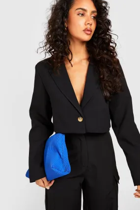 Cropped Textured Boxy Tailored Blazer