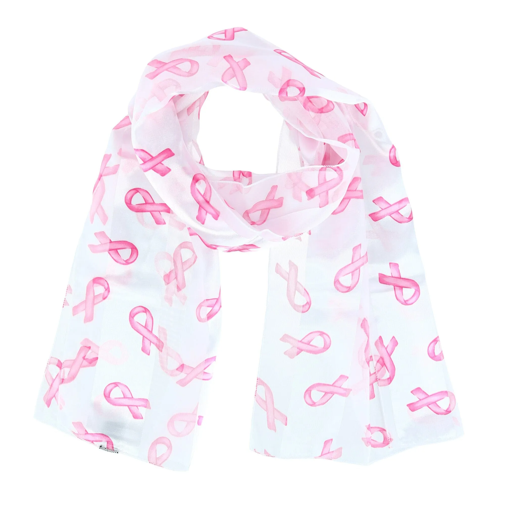 CTM Women's Breast Cancer Ribbon Print Lightweight Scarf