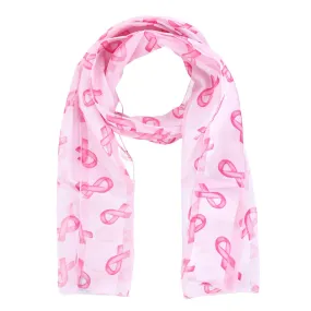 CTM Women's Breast Cancer Ribbon Print Lightweight Scarf