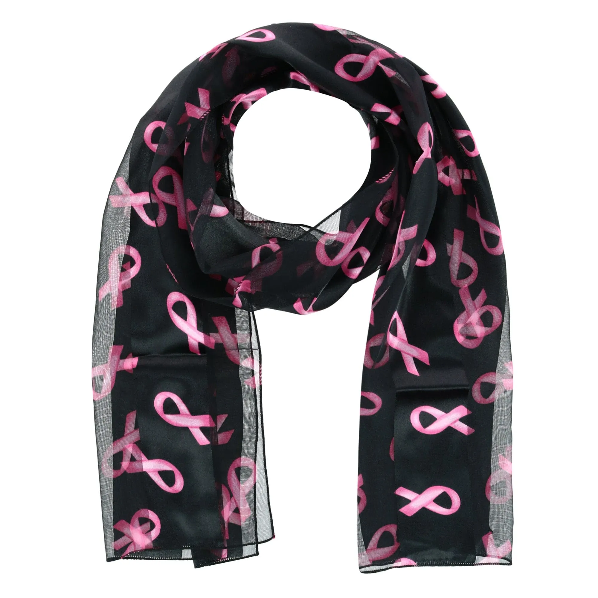 CTM Women's Breast Cancer Ribbon Print Lightweight Scarf