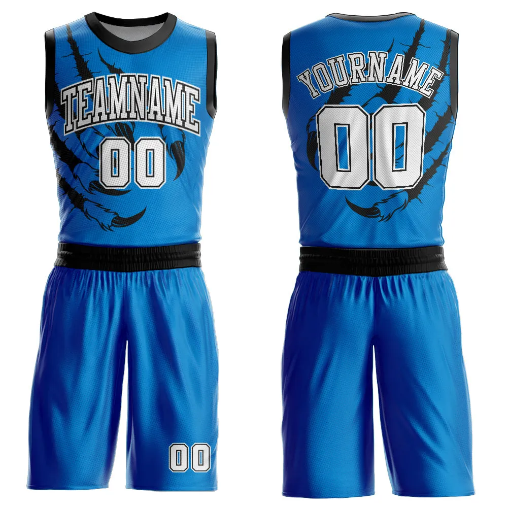 Custom Blue White-Black Animals Claws Round Neck Sublimation Basketball Suit Jersey