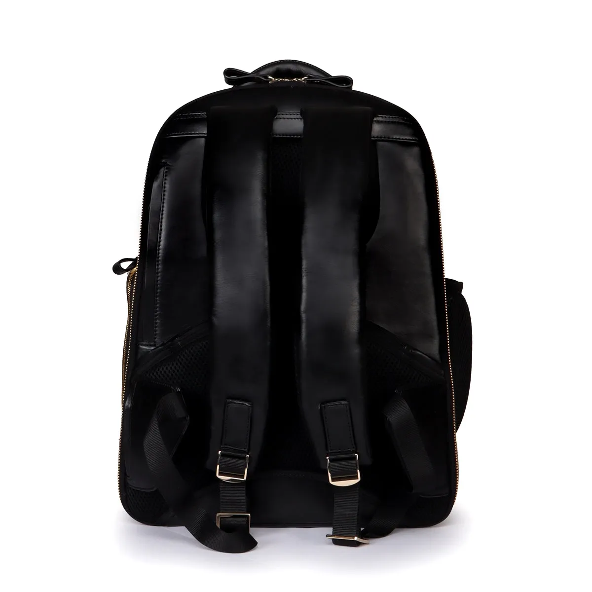 Customized Initial Embossed Lion Black Leather Multi-Pocket Backpack By Brune & Bareskin