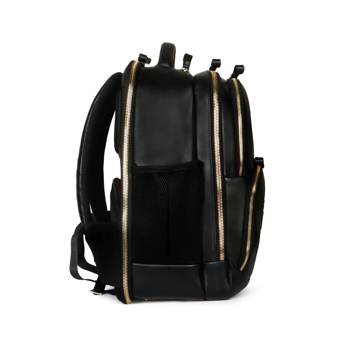 Customized Initial Embossed Lion Black Leather Multi-Pocket Backpack By Brune & Bareskin