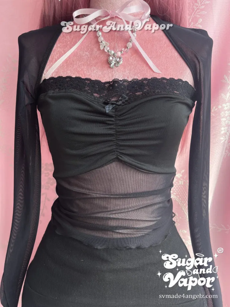 Dark Balletcore Mesh Shrug Style Top