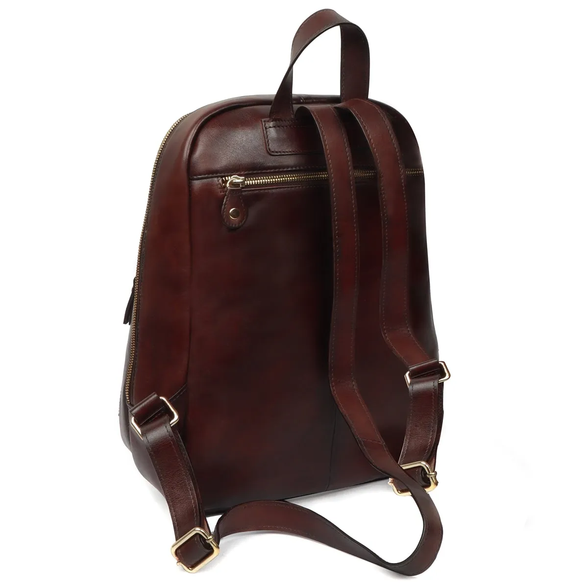 Dark Brown Leather Signature Metal Lion Women Backpack By BRUNE & BARESKIN