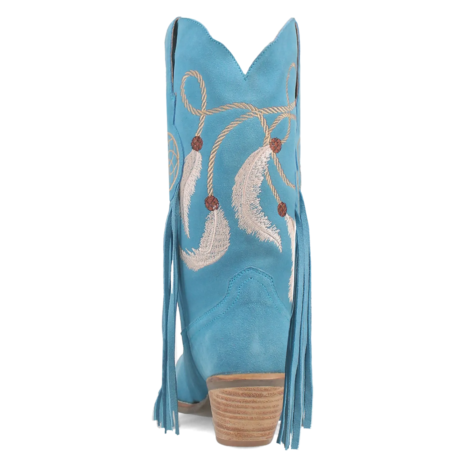 Day Dream Turquoise Blue Suede Embroidered Dreamcatcher Fringe Booties (DS)