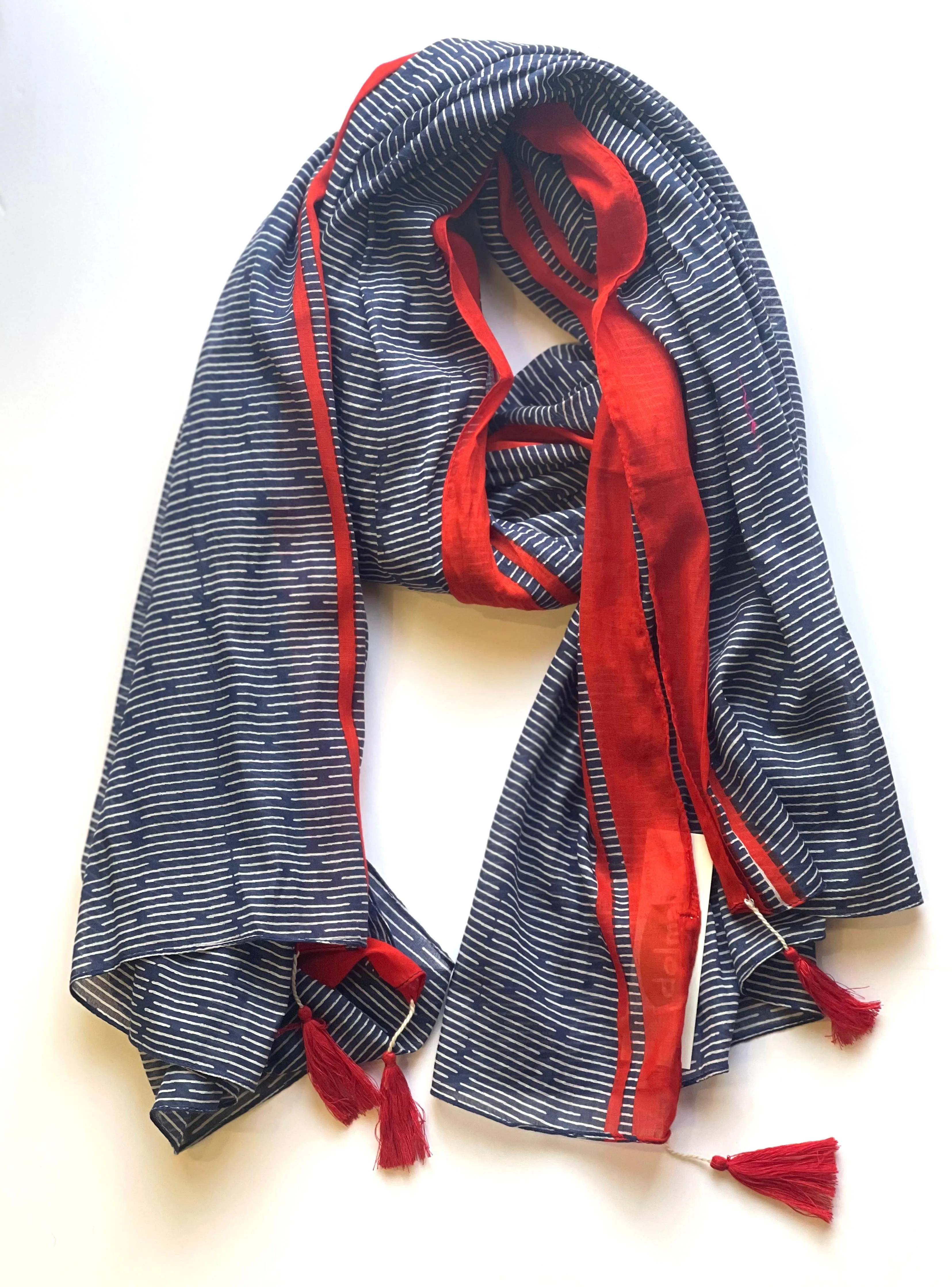 Del Sol Tassel Cotton Scarf Navy: Navy