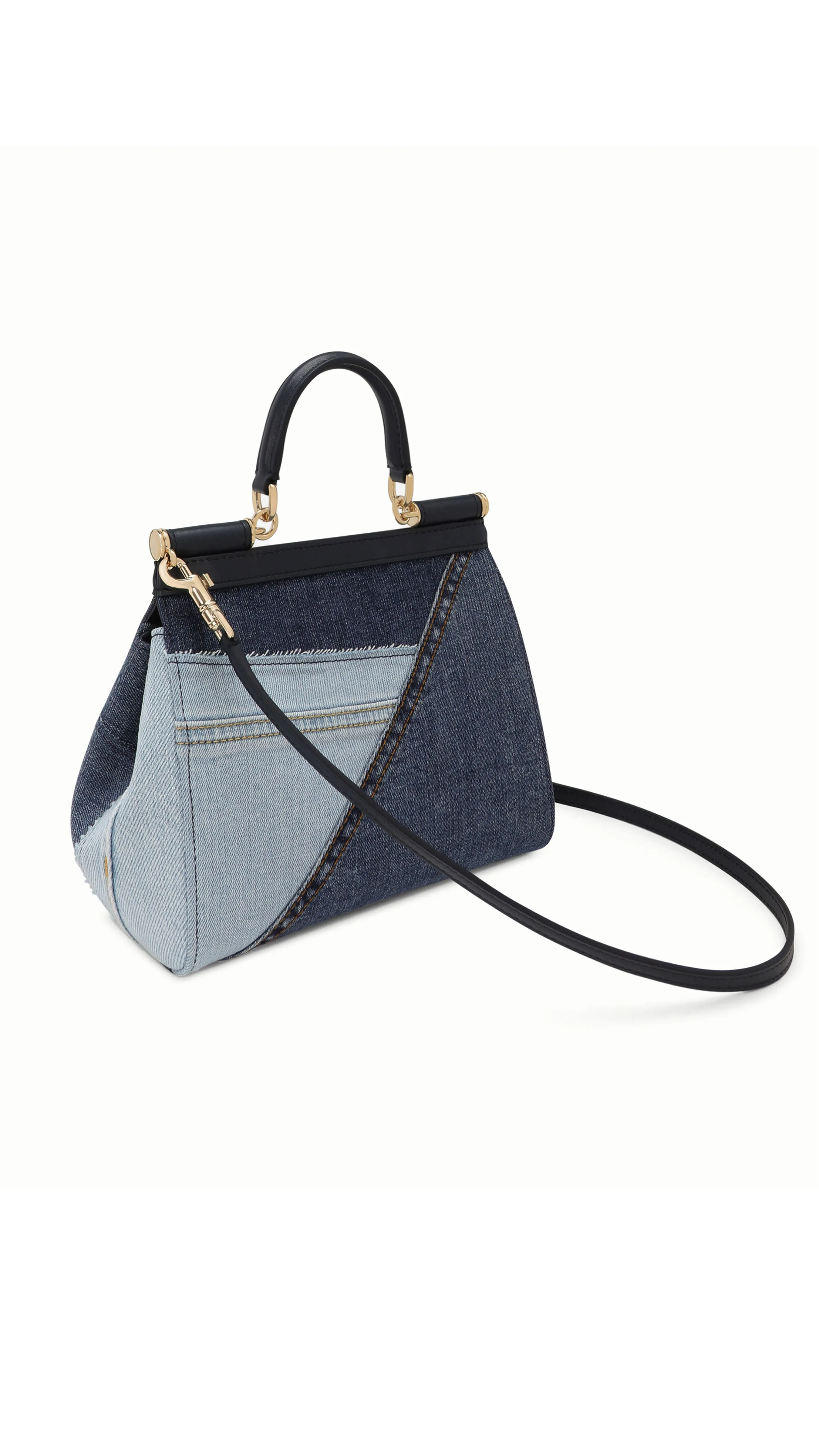 Denim Patchwork Medium Sicily Handbag - Blue