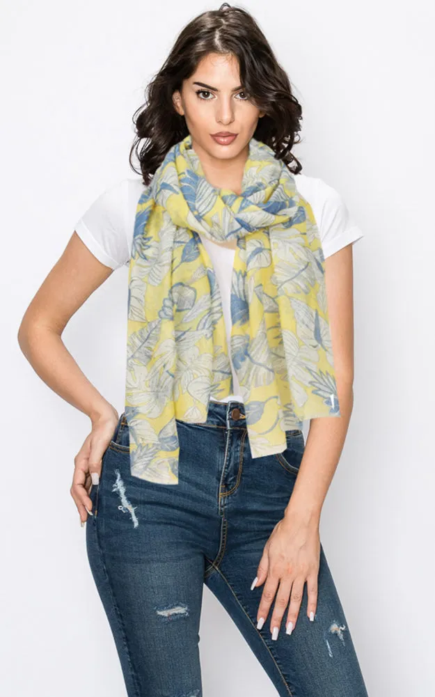 EAS9713 Lurex Leaf Print Scarf