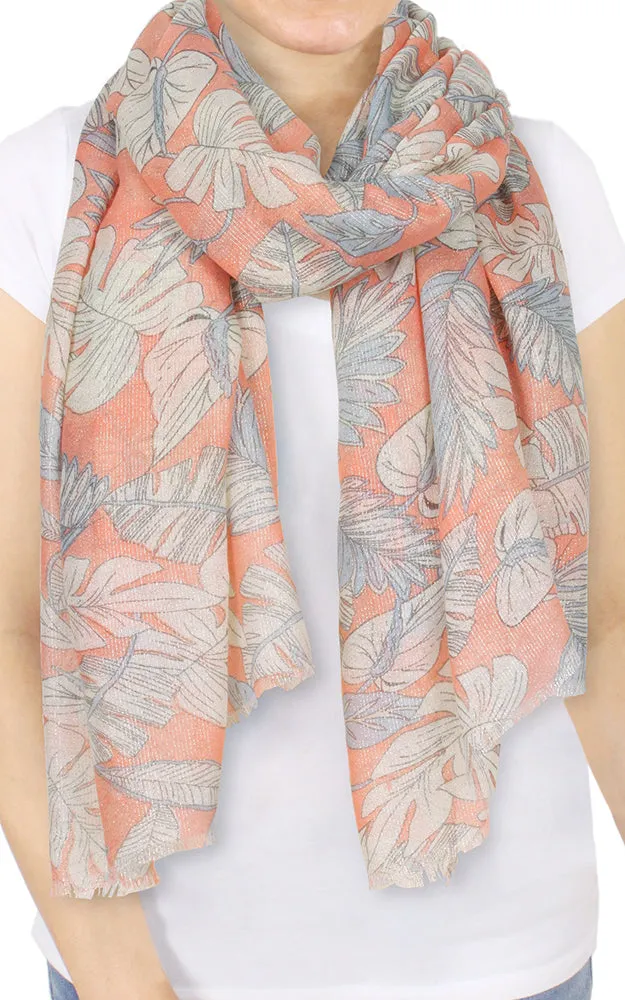 EAS9713 Lurex Leaf Print Scarf